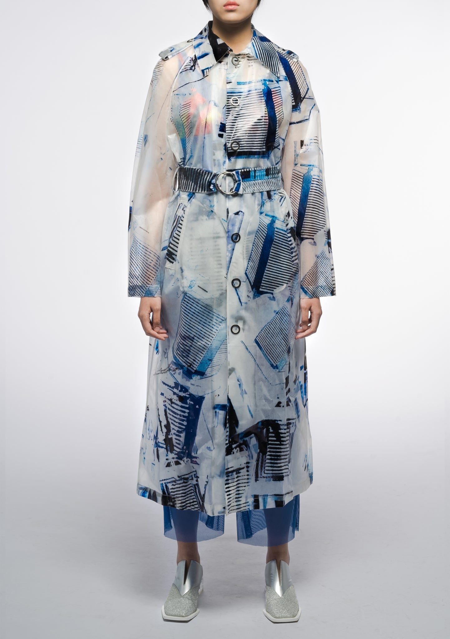 Bluetower print maxi raincoat