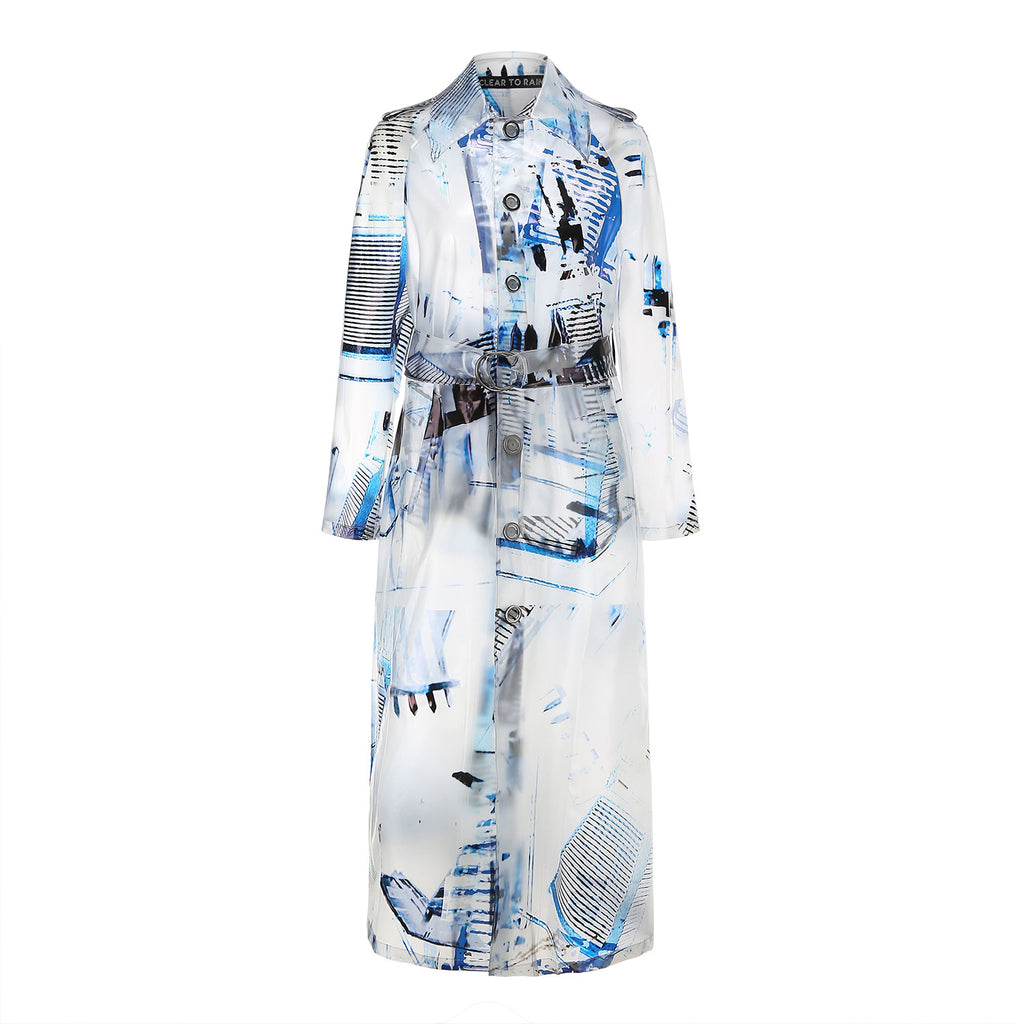 Bluetower print maxi raincoat